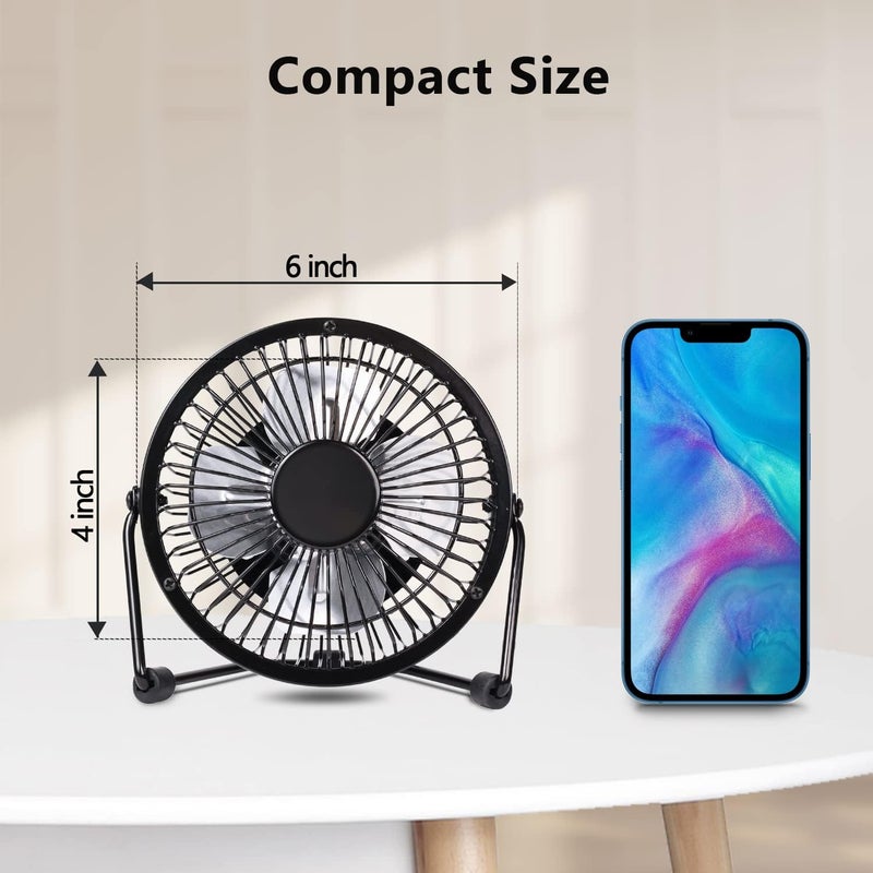 Zuvas Desk Fan Quiet Small USB Fan 360° Rotation Portable Table Fan 2 Speed Mini Personal Fan Air Cooling Electric Fan for Home Office Bedroom Travel Camping, 4 inch Black - Image 2